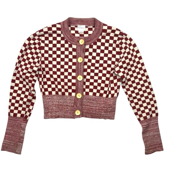 Find Me Now Presley Checkerboard Harlequin Puff Sleeve Cropped Cardigan M - Picture 1 of 14